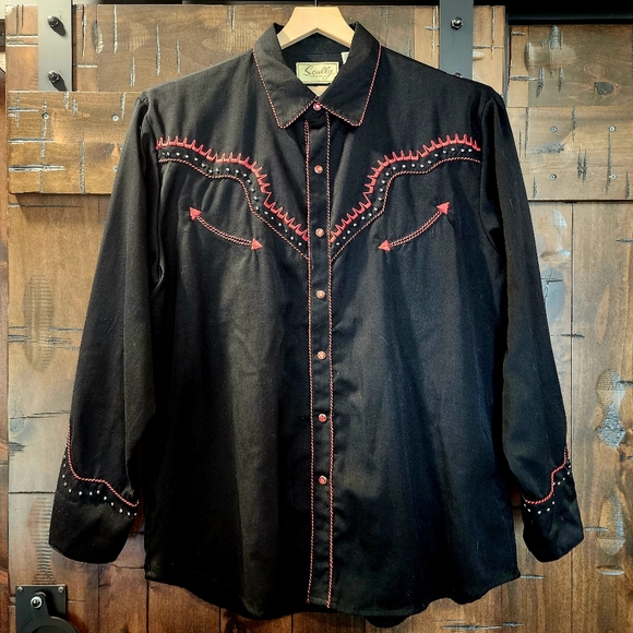 Scully Western Black Thunderbird Long Sleeve Shirt Mens XL - Picture 2 of 5